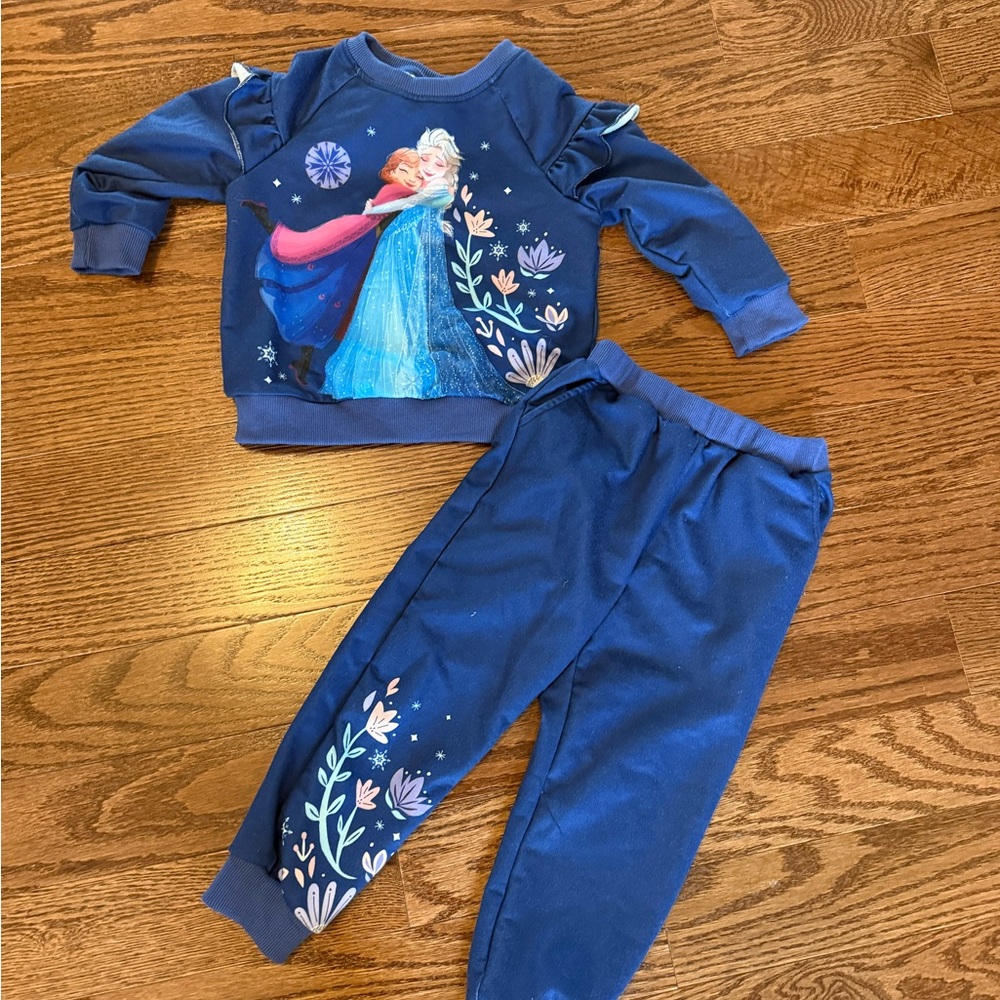 PatPat Blue Kids sweat pants and sweatshirt Set with Frozen Design